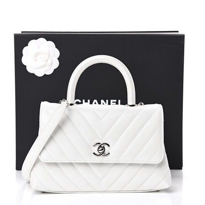 Chanel Iridescent Caviar Chevron Quilted Mini Coco Handle Flap White 11 of 11