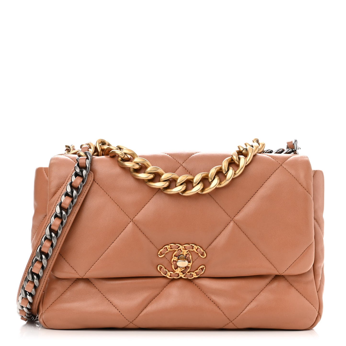 Lambskin Quilted Large Chanel 19 Flap Brown