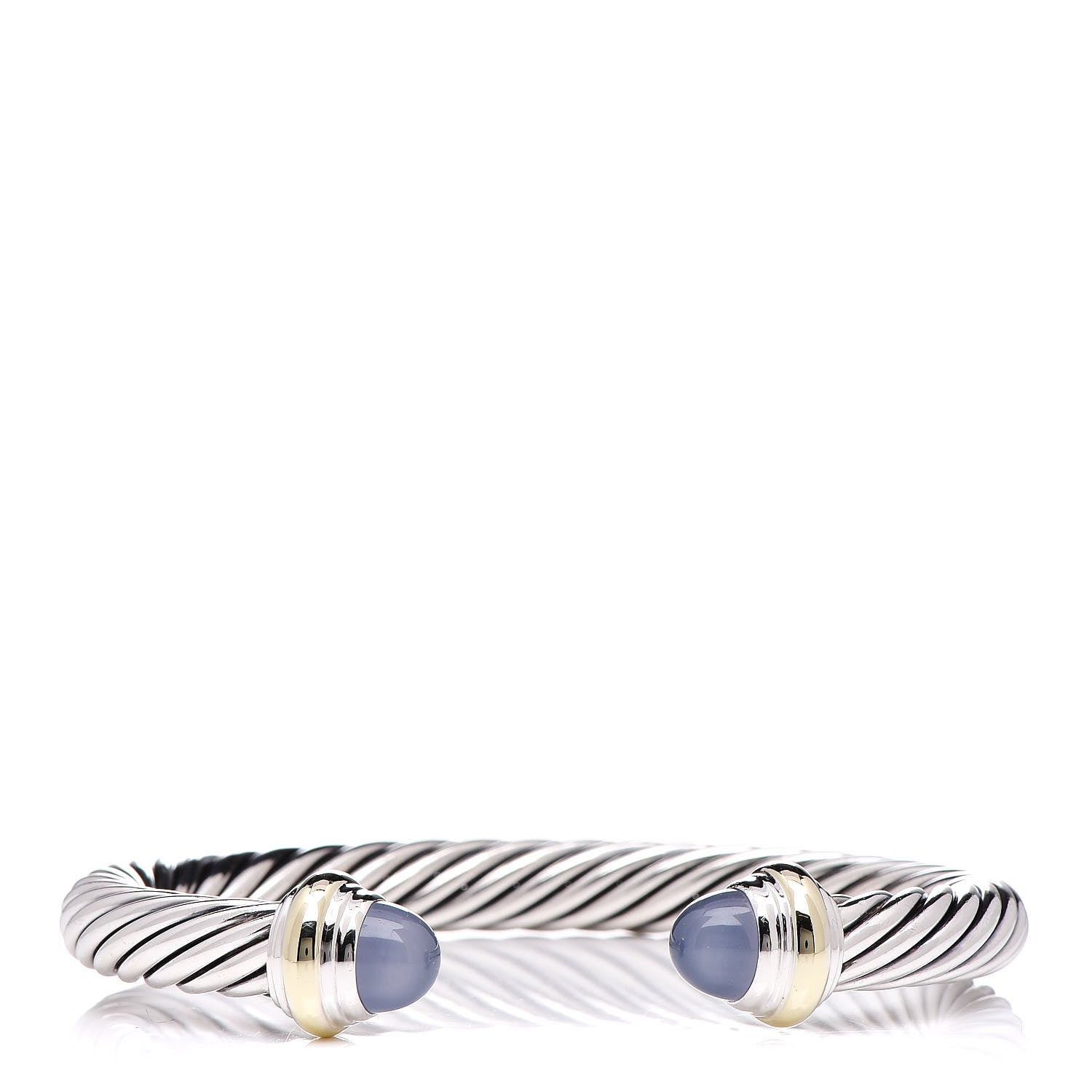 David Yurman Sterling Silver 14K Yellow Gold Chalcedony 7mm Cable Classics Bracelet 1 of 5