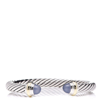 David Yurman Sterling Silver 14K Yellow Gold Chalcedony 7mm Cable Classics Bracelet 1 of 5