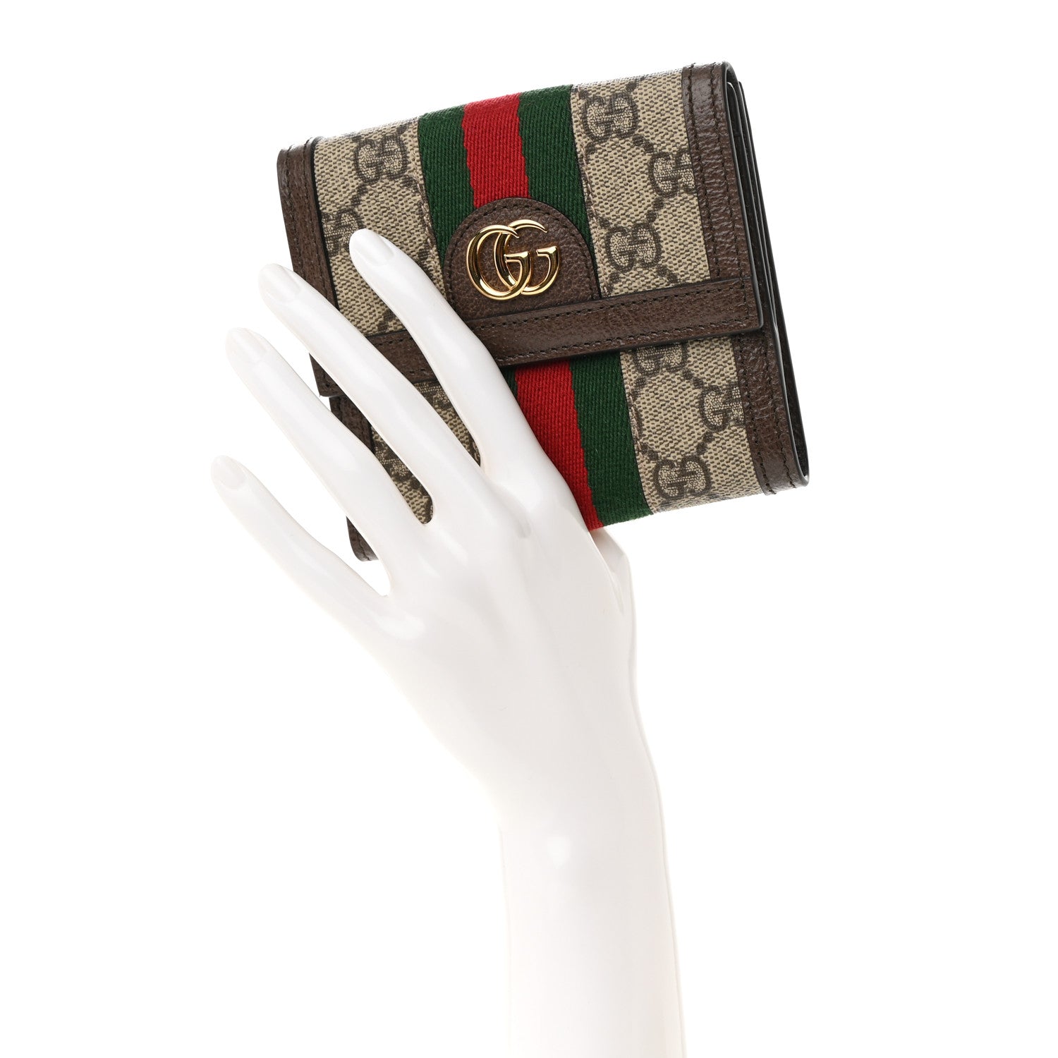 Gucci GG Supreme Monogram Web Ophidia French Flap Wallet Beige New Acero 2 of 12