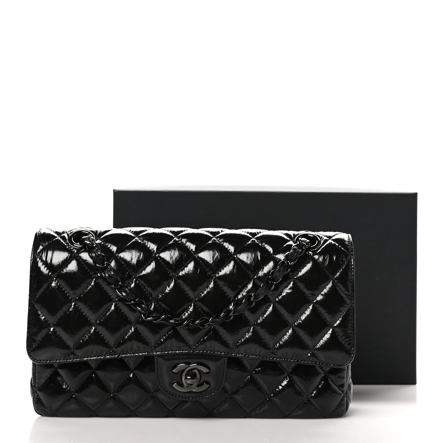 Chanel Shiny Crumpled Calfskin Quilted Medium Double Flap So Black 11 of 11