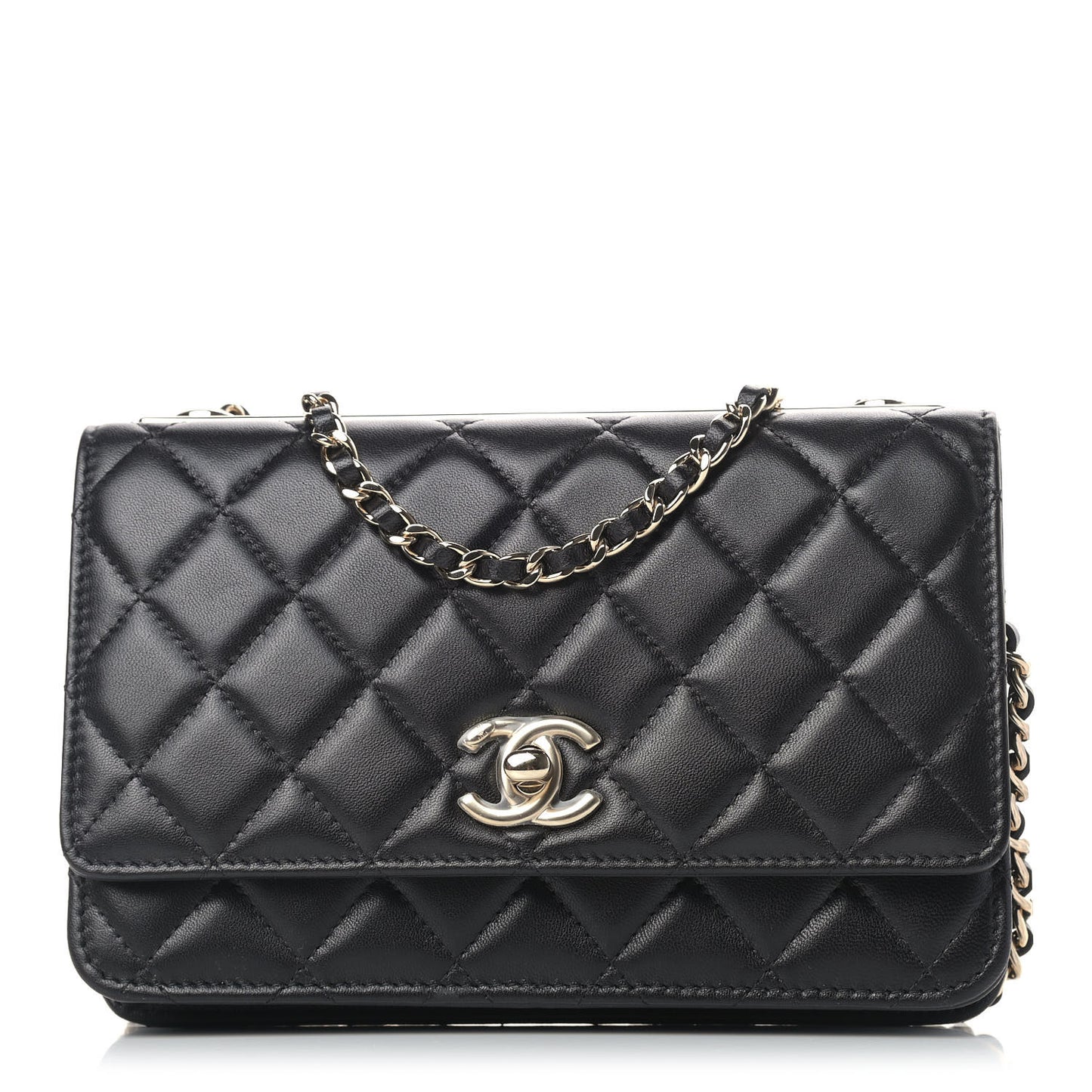 Lambskin Quilted Trendy CC Wallet On Chain WOC Black