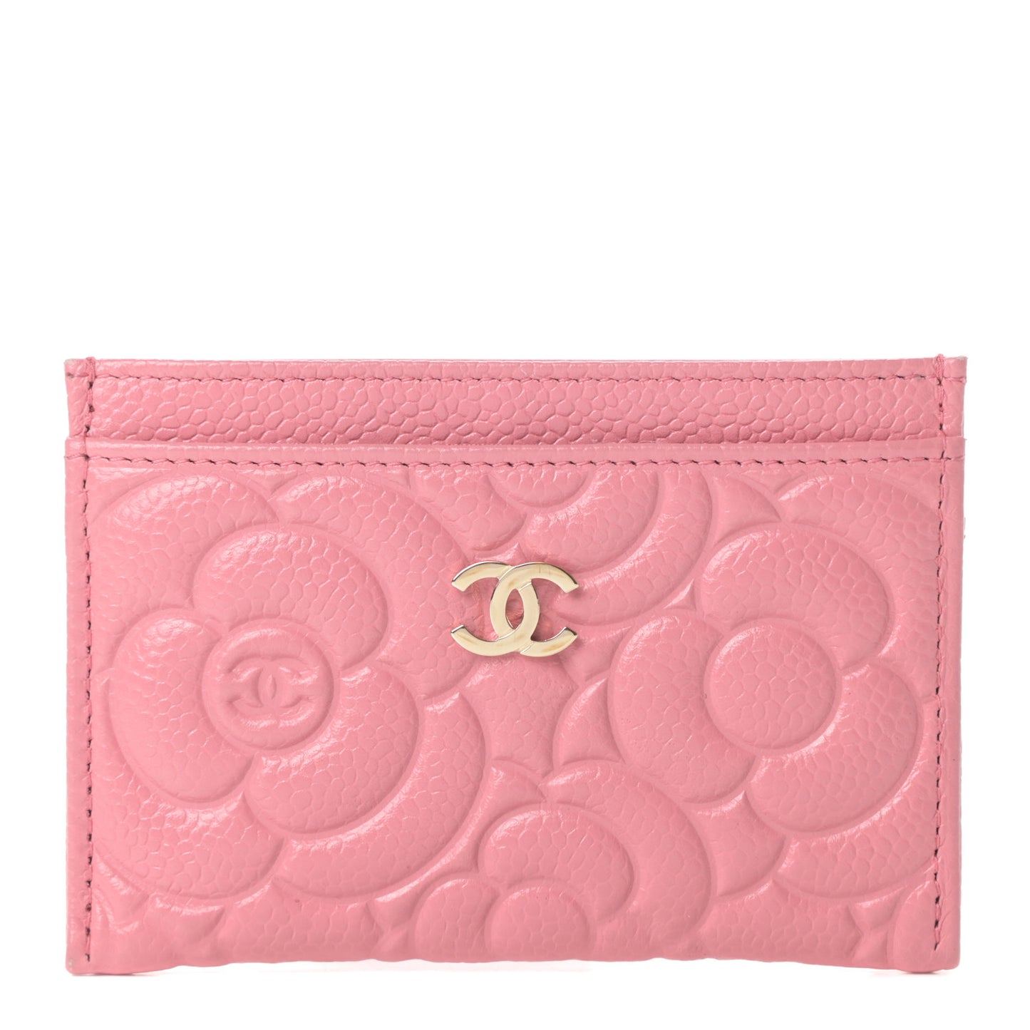 Caviar Camellia Embossed Card Holder Pink