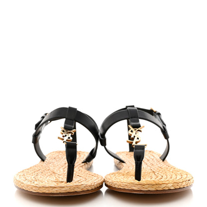Saint Laurent Calfskin Raffia Cassandra Monogram Sandals 38.5 Maine Light Bronze Black 2 of 9