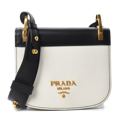 Prada City Calf Pionniere Saddle Bag Black White 1 of 9