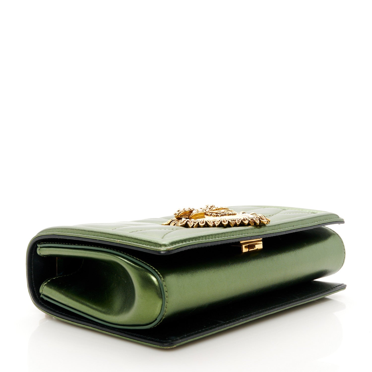 Dolce & Gabbana Metallic Calfskin Medium Devotion Crossbody Bag Green 4 of 11