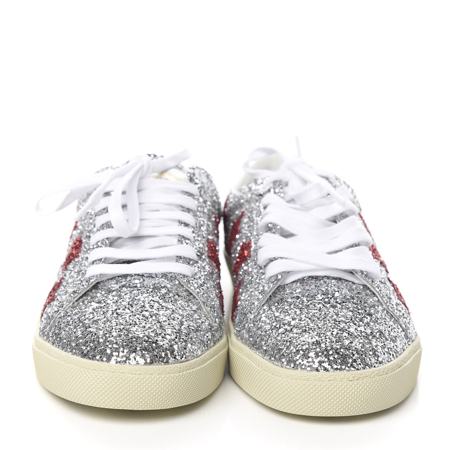 Saint Laurent Calfskin Glitter Star Court Sneakers 41 Silver Red 2 of 10