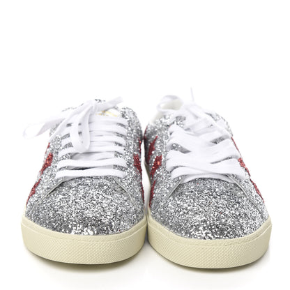 Saint Laurent Calfskin Glitter Star Court Sneakers 41 Silver Red 2 of 10