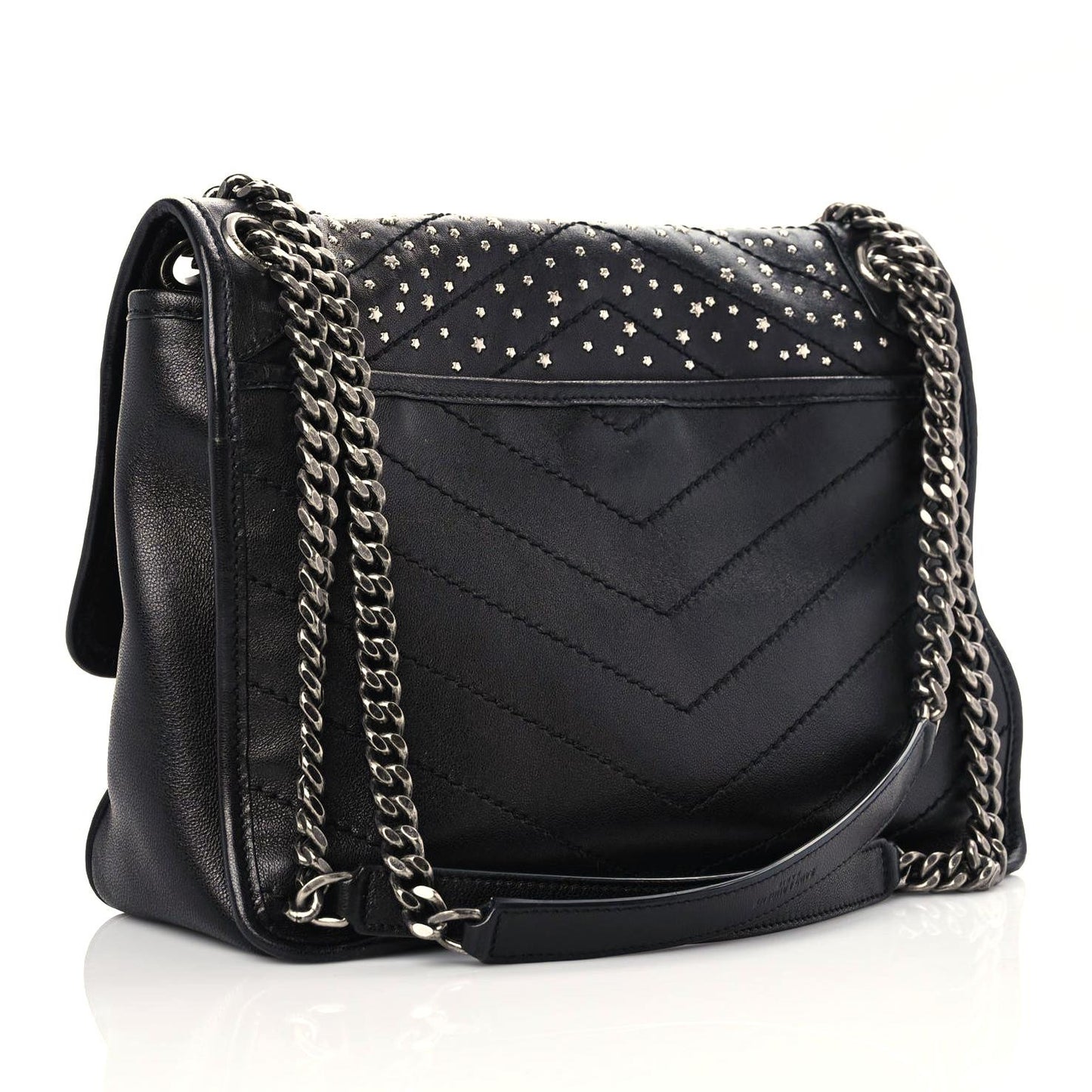 Calfskin Matelasse Monogram Studded Stardust Medium Niki Chain Satchel Black