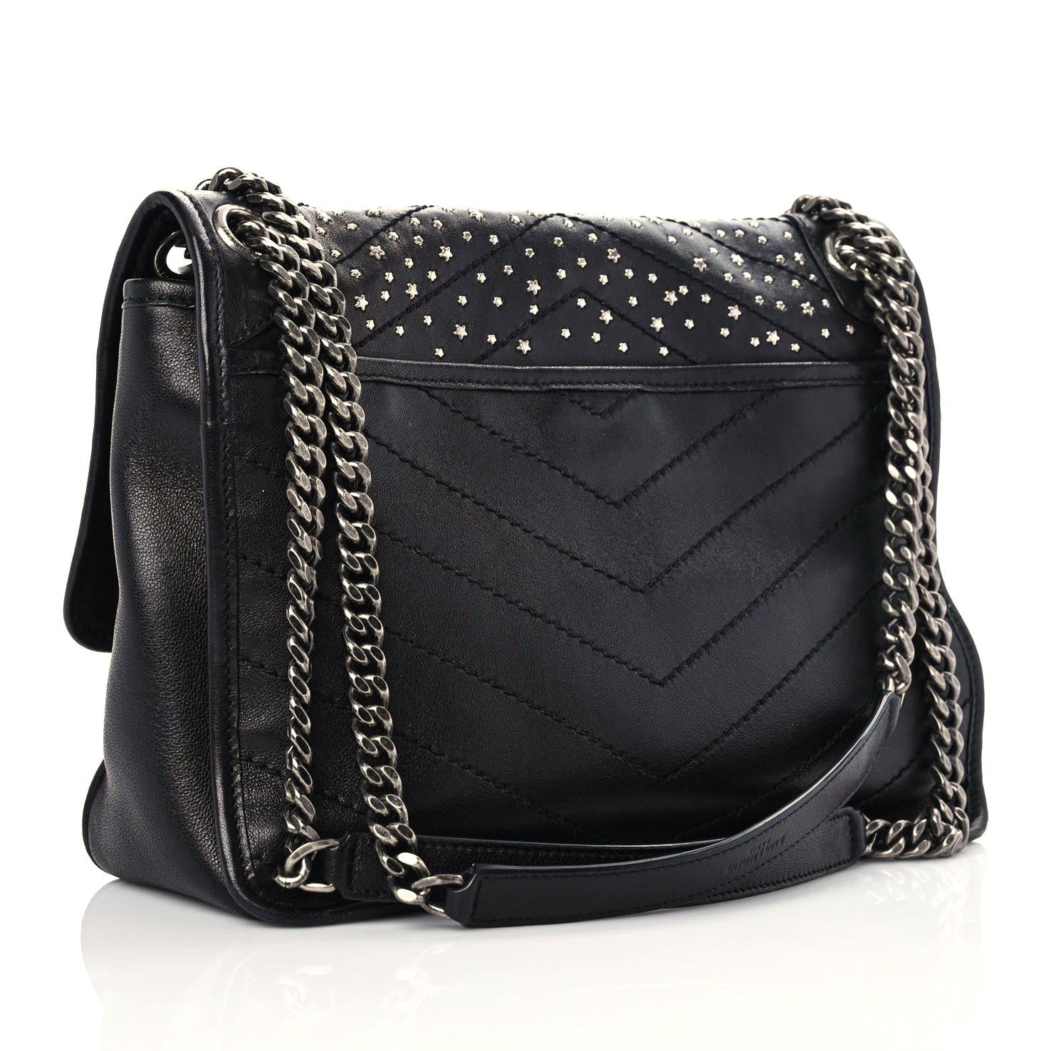 Saint Laurent Calfskin Matelasse Monogram Studded Stardust Medium Niki Chain Satchel Black 3 of 12