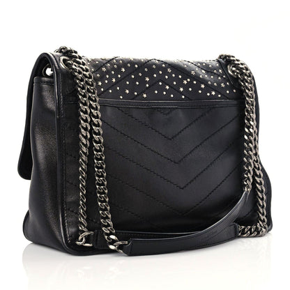 Saint Laurent Calfskin Matelasse Monogram Studded Stardust Medium Niki Chain Satchel Black 3 of 12