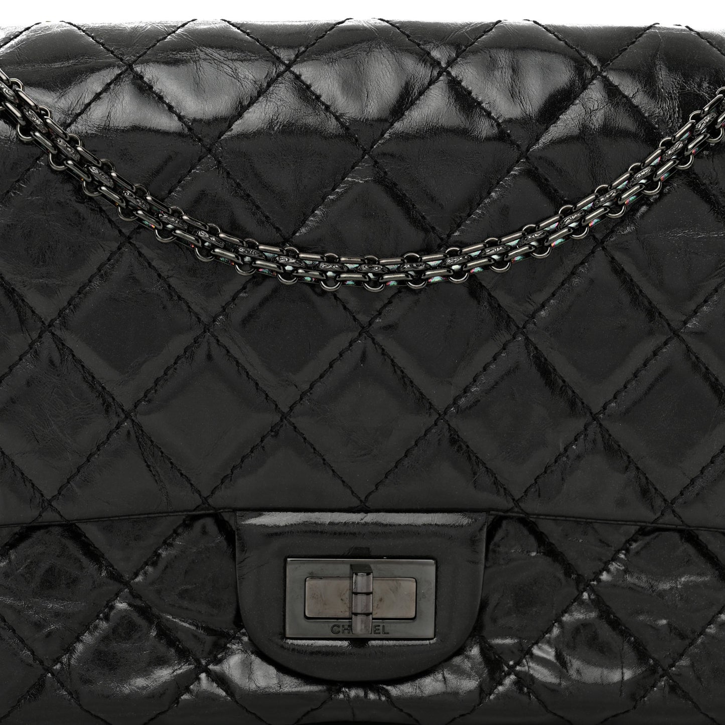 Glazed Aged Calfskin Quilted 2.55 Reissue 227 Flap So Black