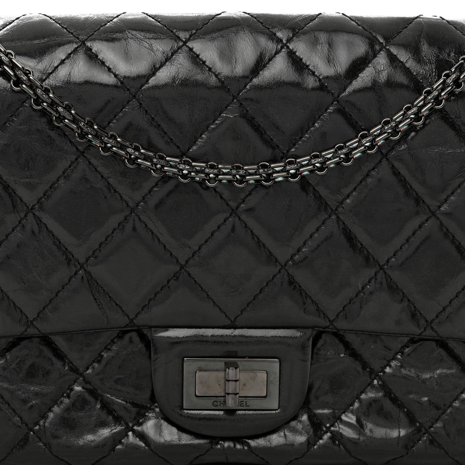Chanel Glazed Aged Calfskin Quilted 2.55 Reissue 227 Flap So Black 8 of 10