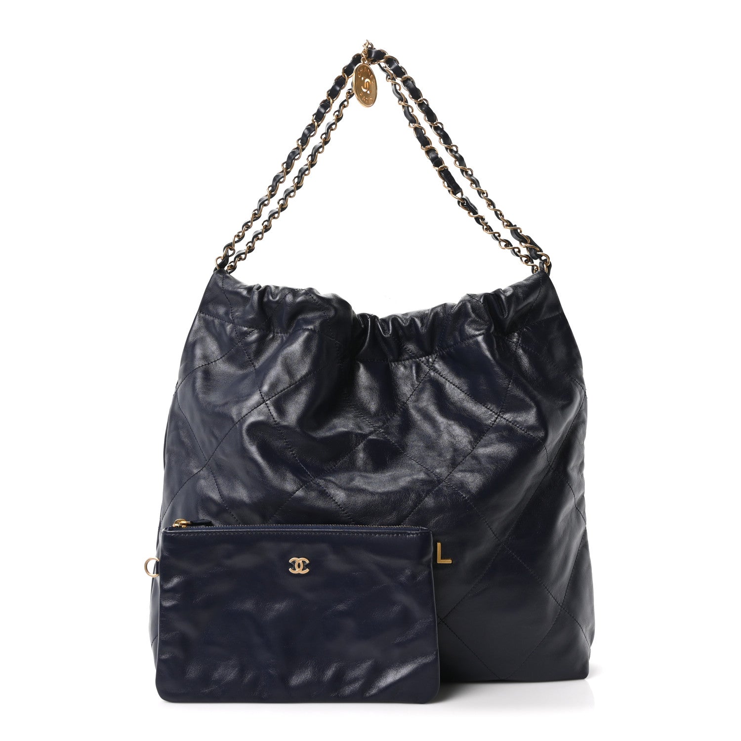 Chanel Shiny Calfskin Quilted Chanel 22 Navy Blue 3 of 11