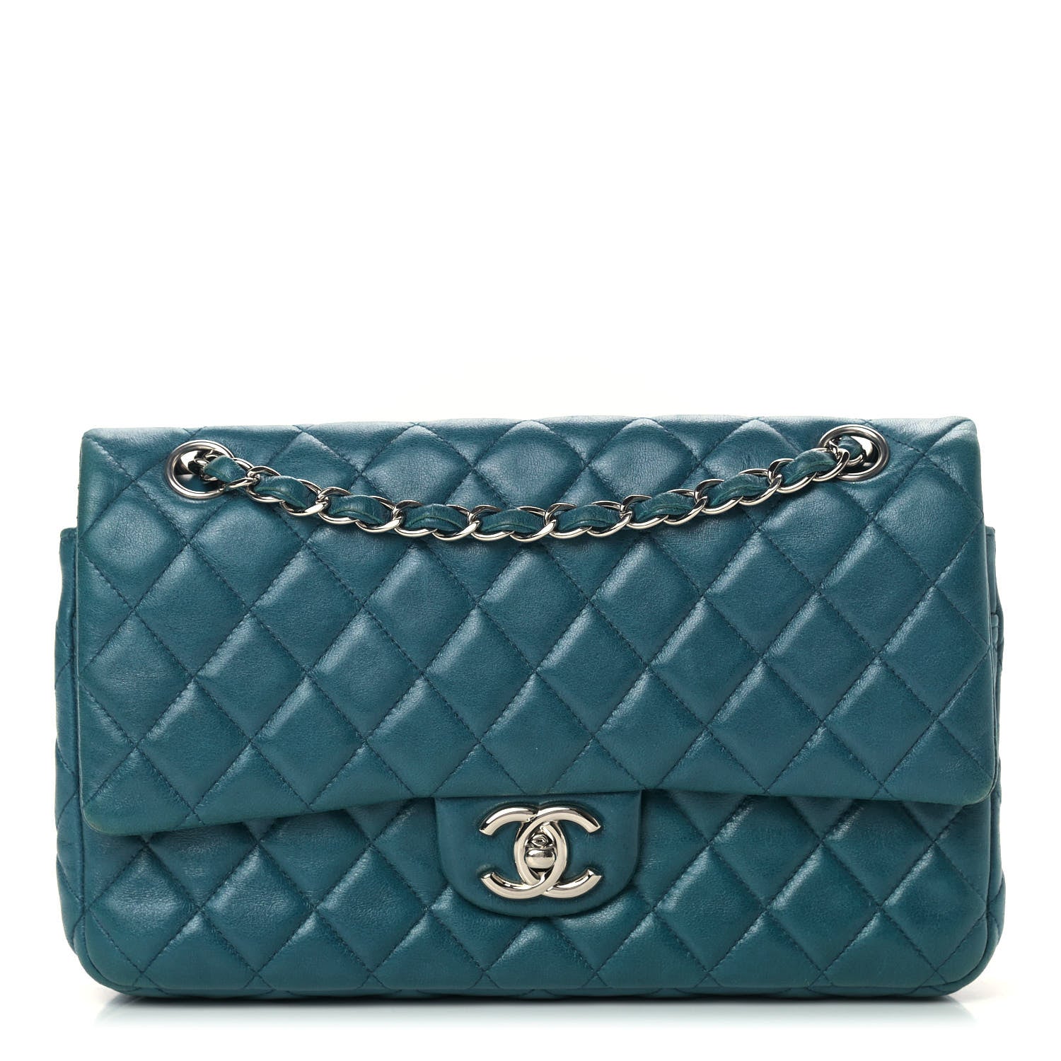 Chanel Lambskin Quilted Medium Double Flap Dark Green 1 of 15