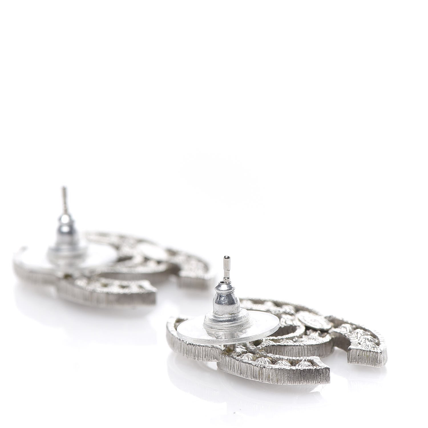 Chanel Crystal Large CC Earrings Black Silver 3 of 5