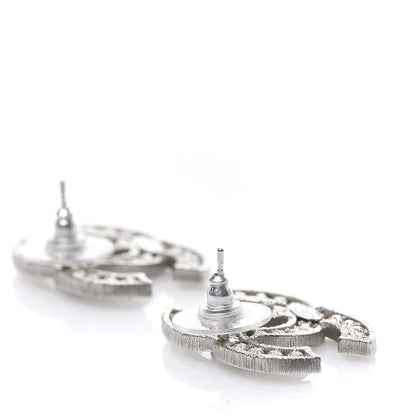 Chanel Crystal Large CC Earrings Black Silver 3 of 5