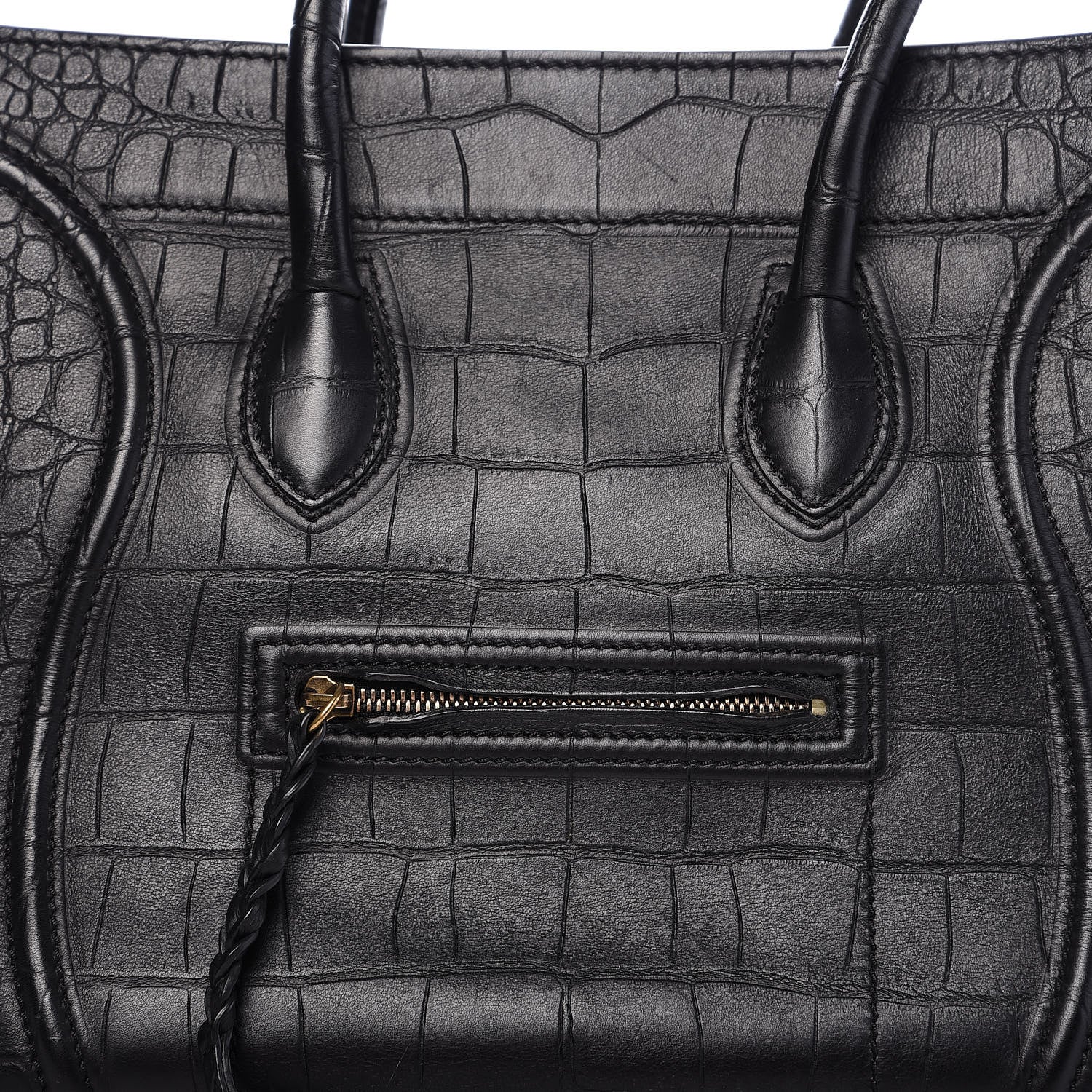 Celine Crocodile Embossed Calfskin Medium Phantom Luggage Black 9 of 9