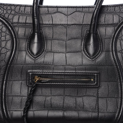 Celine Crocodile Embossed Calfskin Medium Phantom Luggage Black 9 of 9