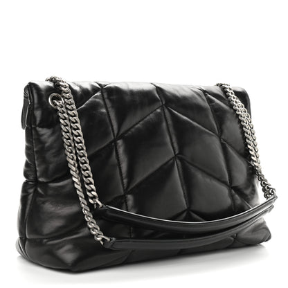 Saint Laurent Lambskin Quilted Medium Loulou Puffer Monogram Chain Satchel Black 3 of 9