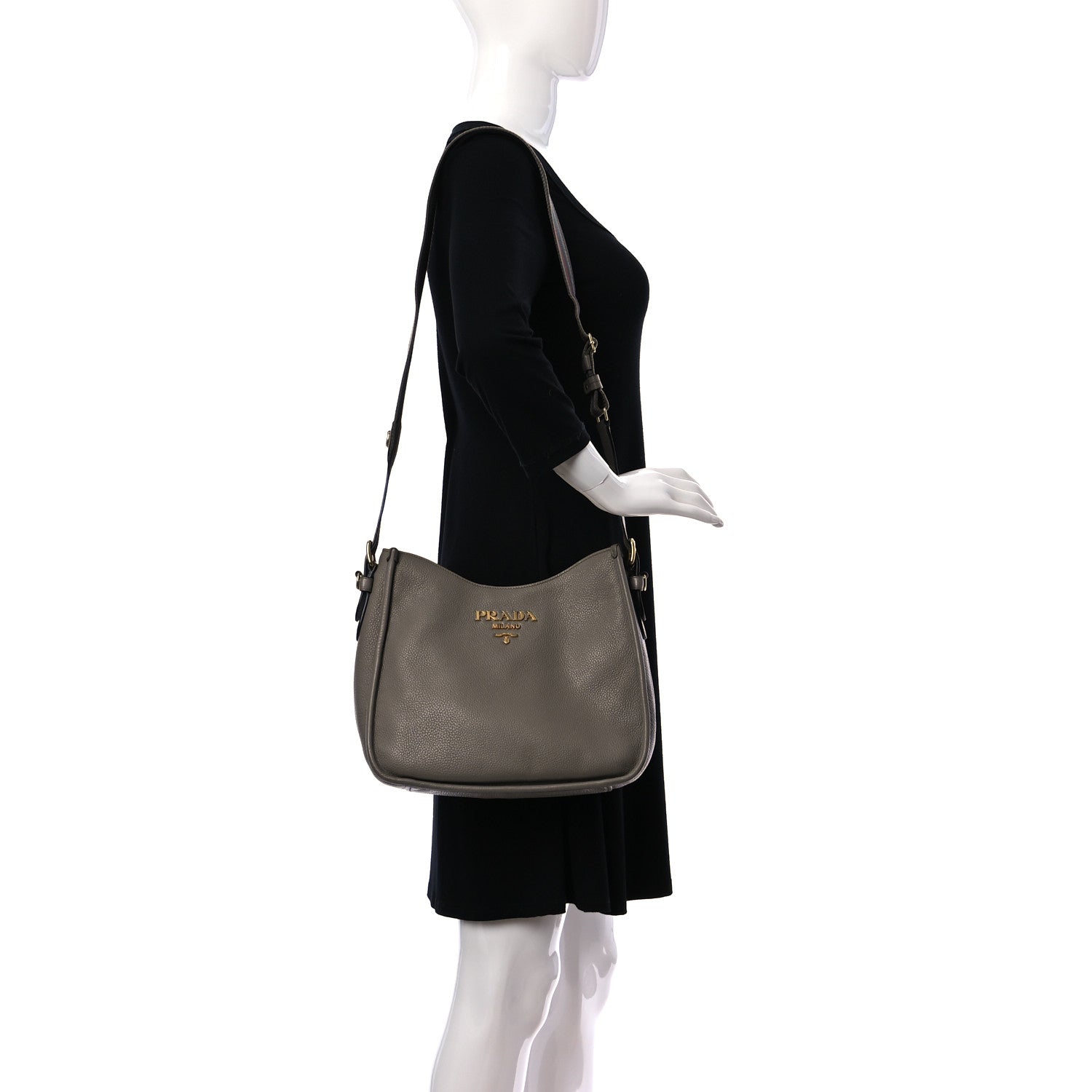 Prada Vitello Daino Double Strap Messenger Hobo Argilla 2 of 9
