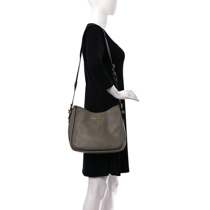 Prada Vitello Daino Double Strap Messenger Hobo Argilla 2 of 9
