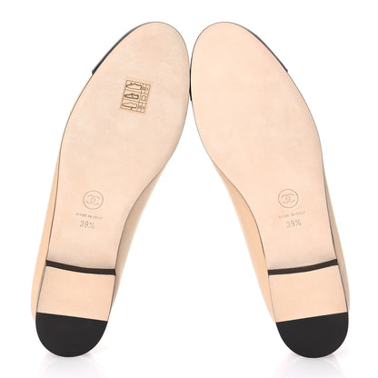 Chanel Lambskin Cap Toe CC Ballerina Flats 39.5 Beige Black 5 of 8