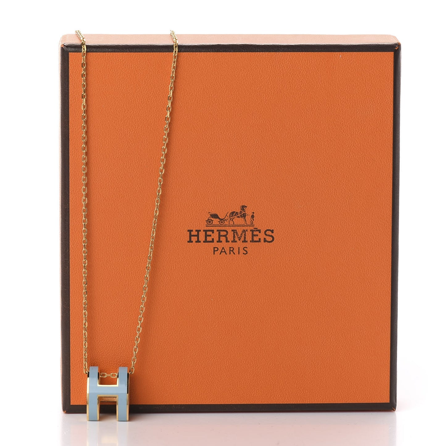 Lacquered Gold Pop H Pendant Necklace Bleu Pastel