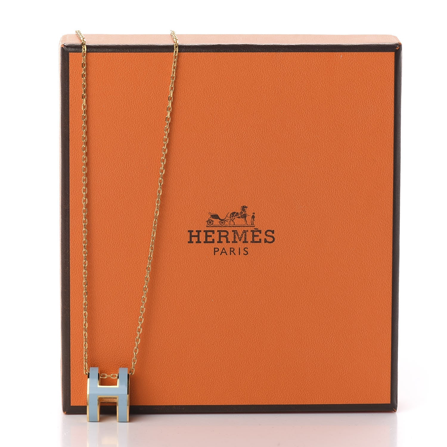 Hermes Lacquered Gold Pop H Pendant Necklace Bleu Pastel 7 of 7