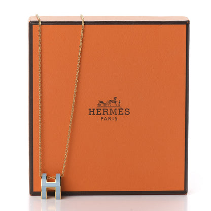 Hermes Lacquered Gold Pop H Pendant Necklace Bleu Pastel 7 of 7