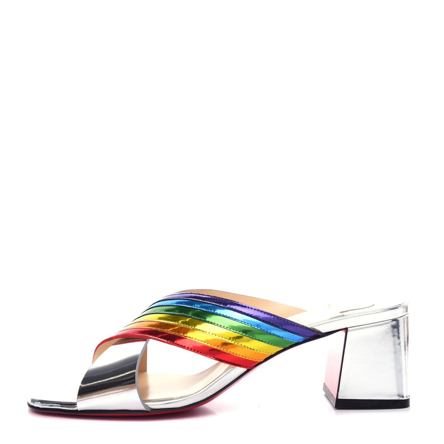 Metallic Calfskin Rainbow Arkenmule 55 Slide Sandals 39.5 Silver Multicolor