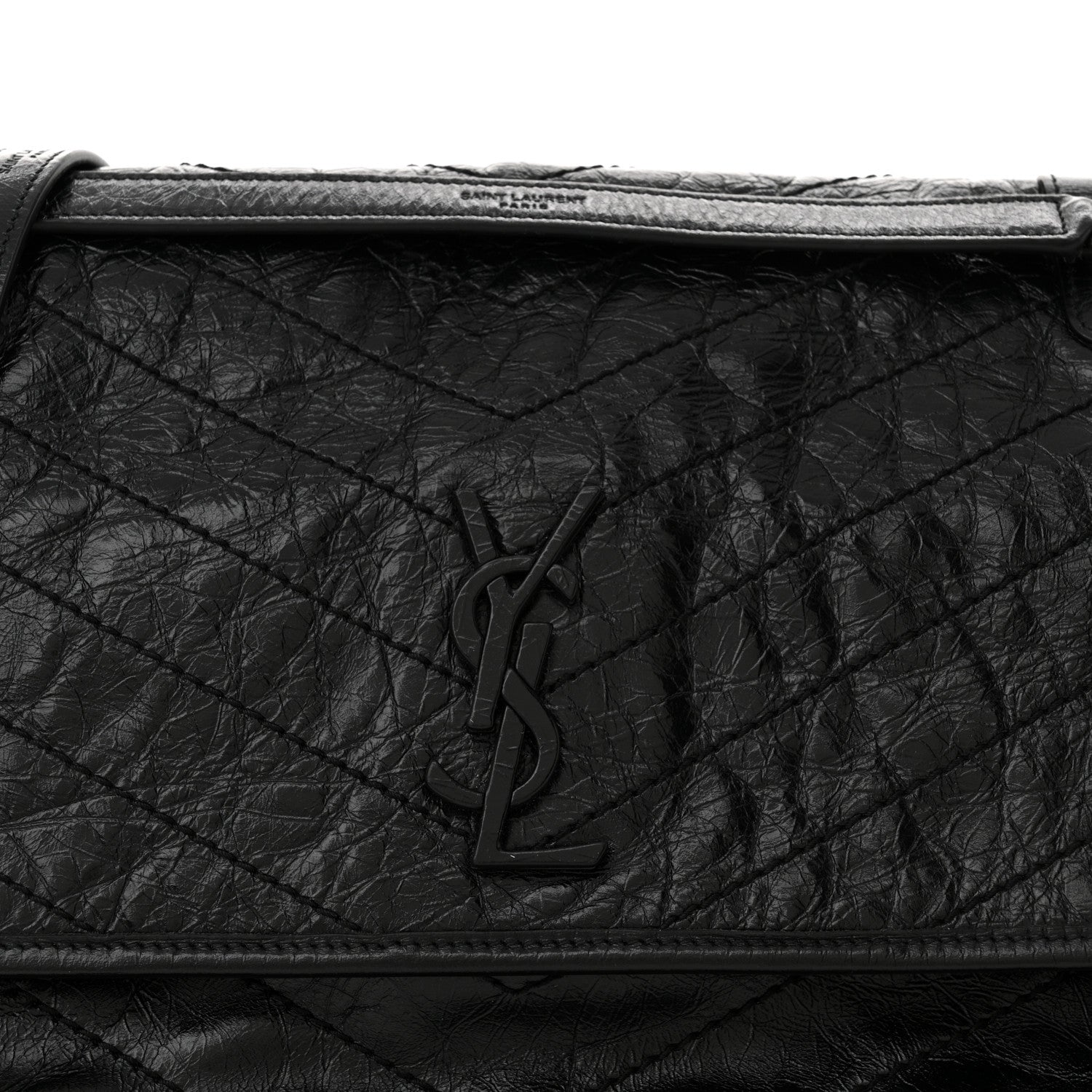Saint Laurent Crinkled Calfskin Matelasse Monogram Large Niki Chain Satchel Black 8 of 10