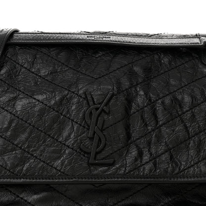 Saint Laurent Crinkled Calfskin Matelasse Monogram Large Niki Chain Satchel Black 8 of 10