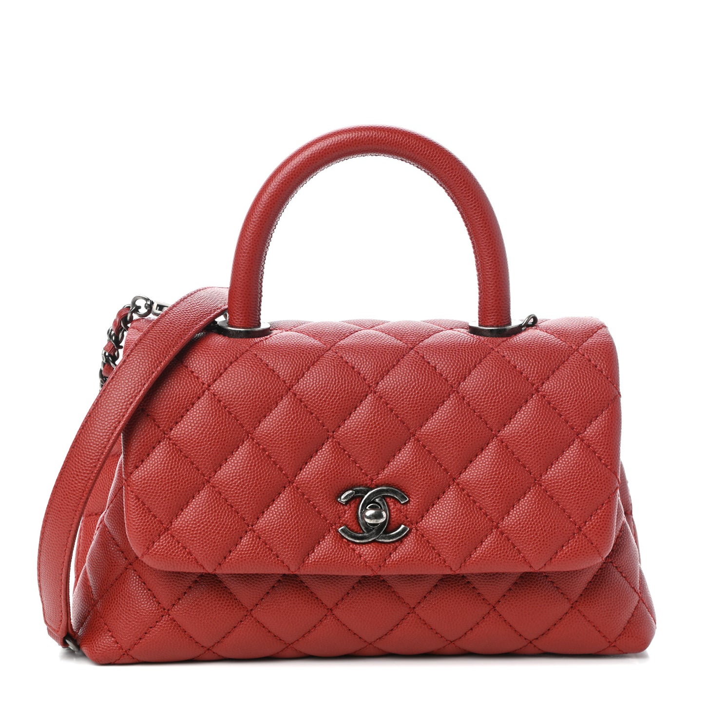 Caviar Quilted Mini Coco Handle Flap Dark Red