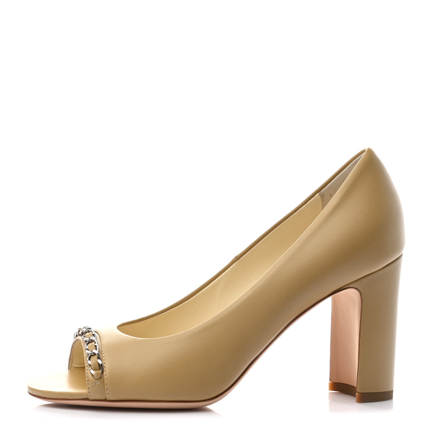 Calfskin Peep Toe CC Pumps 37 Beige