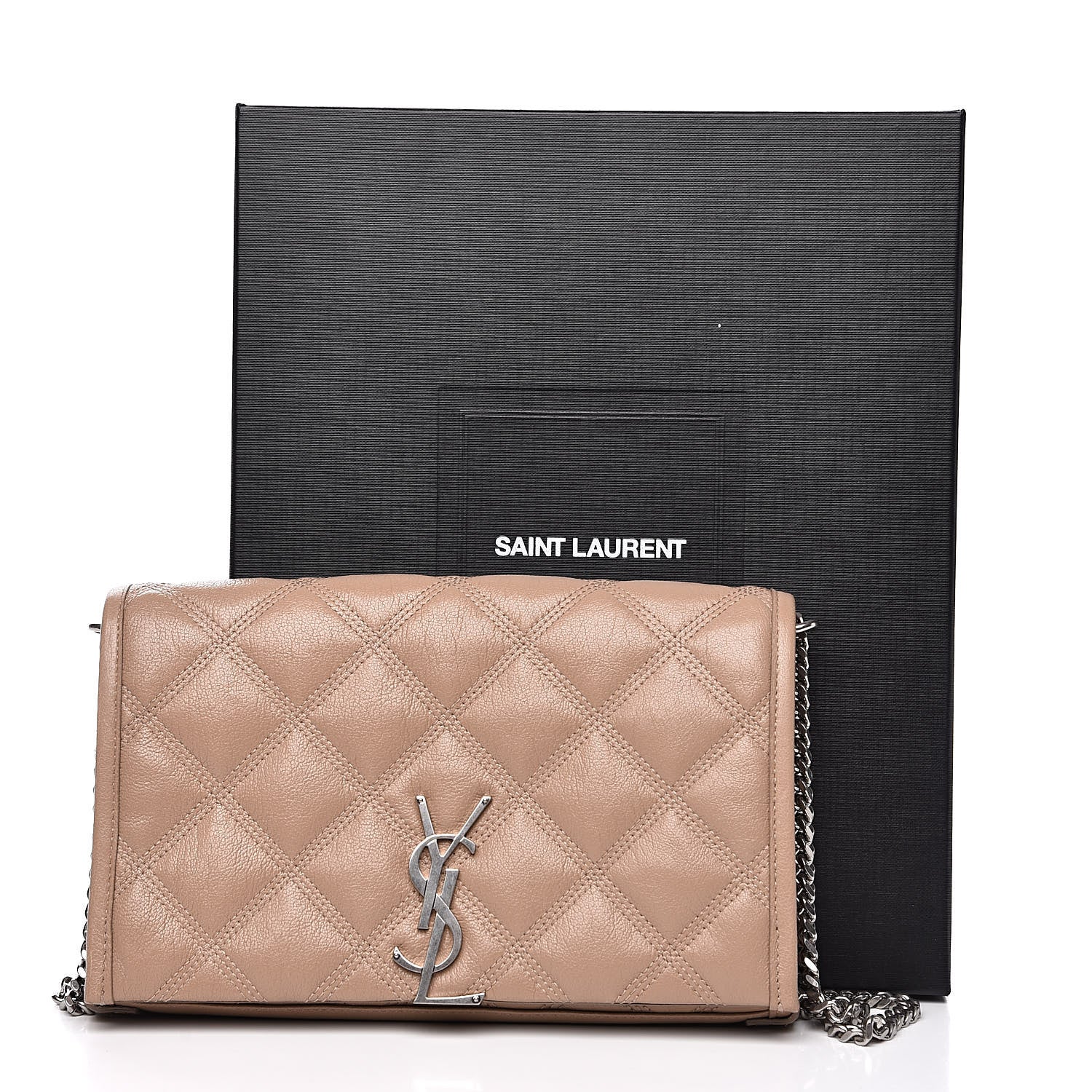 Saint Laurent Lambskin Diamond Quilted Becky Chain Wallet Gold Sand 11 of 11