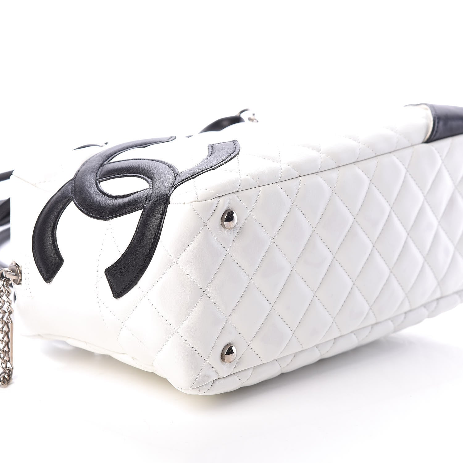 Chanel Calfskin Quilted Large Cambon Bowler White Black 8 of 10