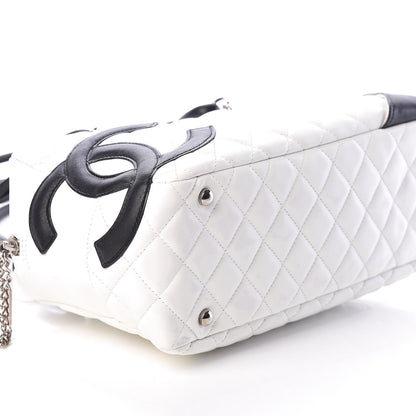 Chanel Calfskin Quilted Large Cambon Bowler White Black 8 of 10