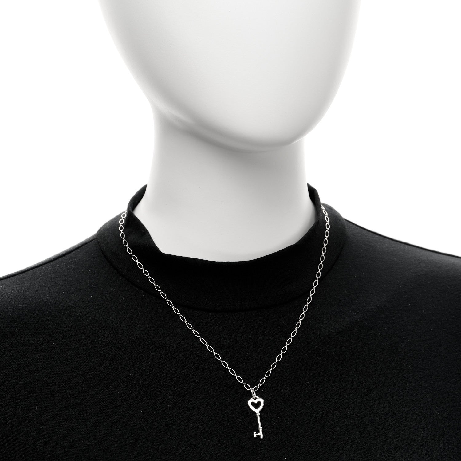 Tiffany Sterling Silver Small Heart Key Pendant Necklace 2 of 5