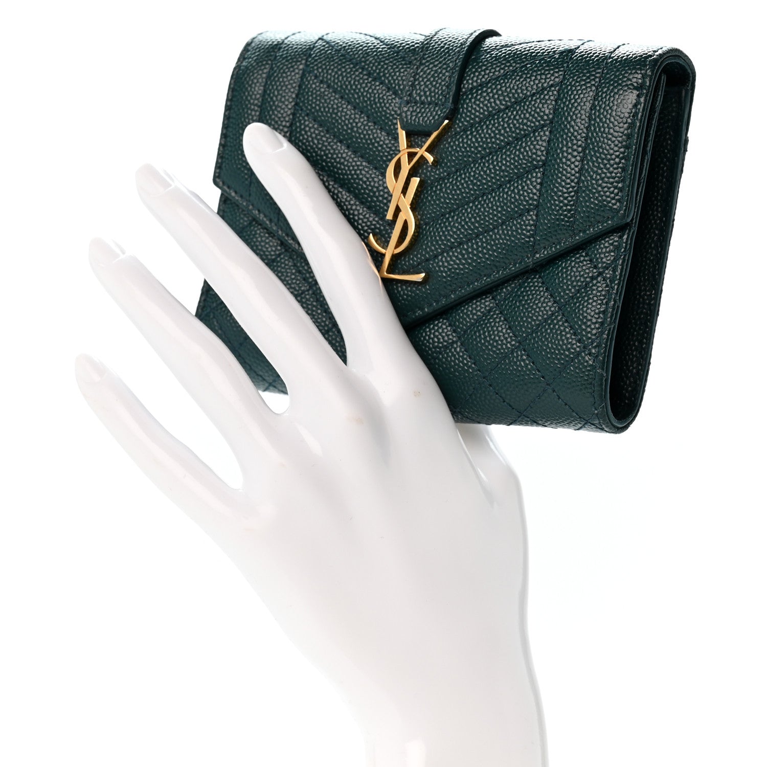 Saint Laurent Grain De Poudre Mixed Matelasse Triquilt Monogram Compact Tri Fold Wallet Sea Turquois 2 of 11