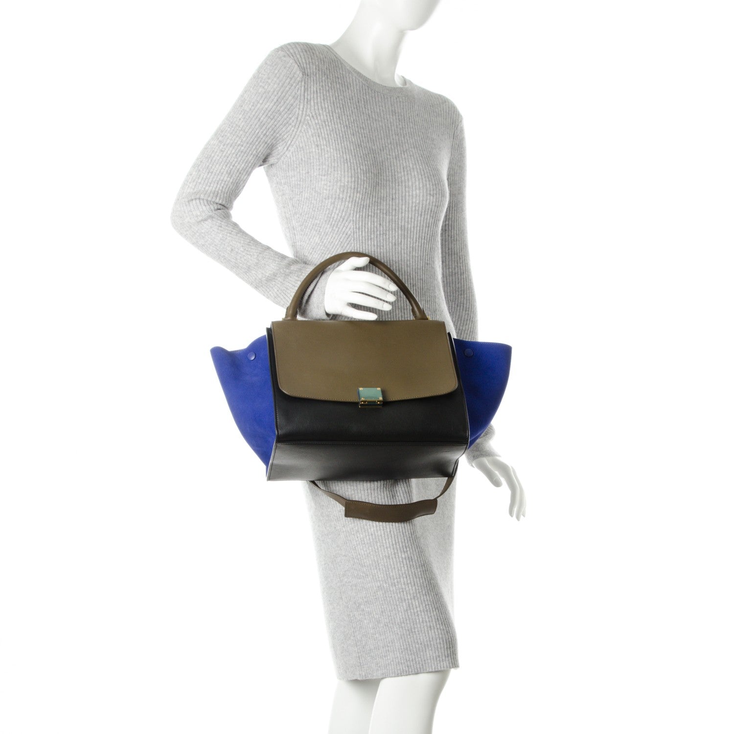 Celine Smooth Calfskin Suede Medium Tri-Color Trapeze Indigo 2 of 8