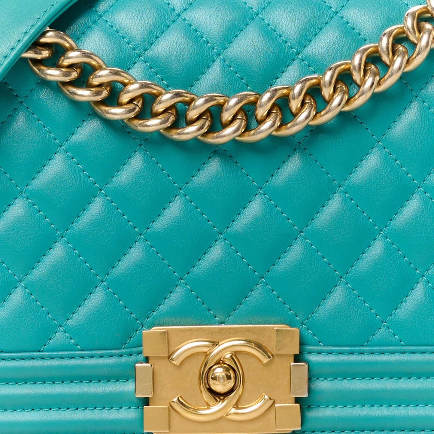 Calfskin Quilted Medium Boy Flap Turquoise