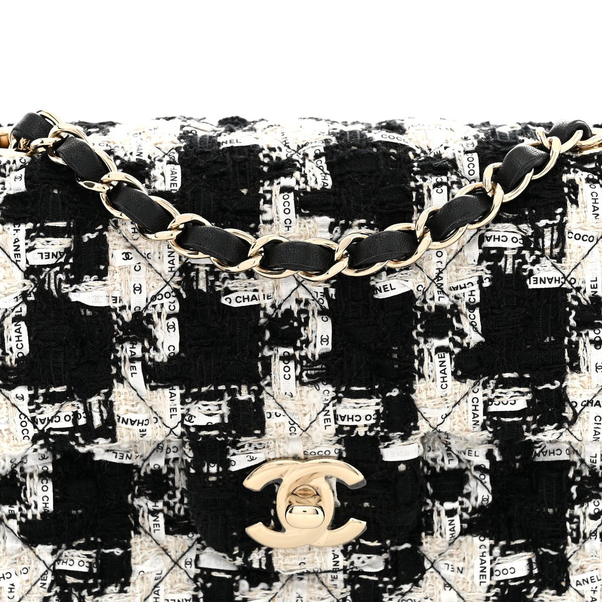 Chanel Tweed Quilted Mini Rectangular Flap Black Ecru White 8 of 12