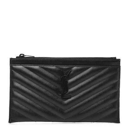 Saint Laurent Grain De Poudre Chevron Monogram Bill Pouch Black 1 of 8