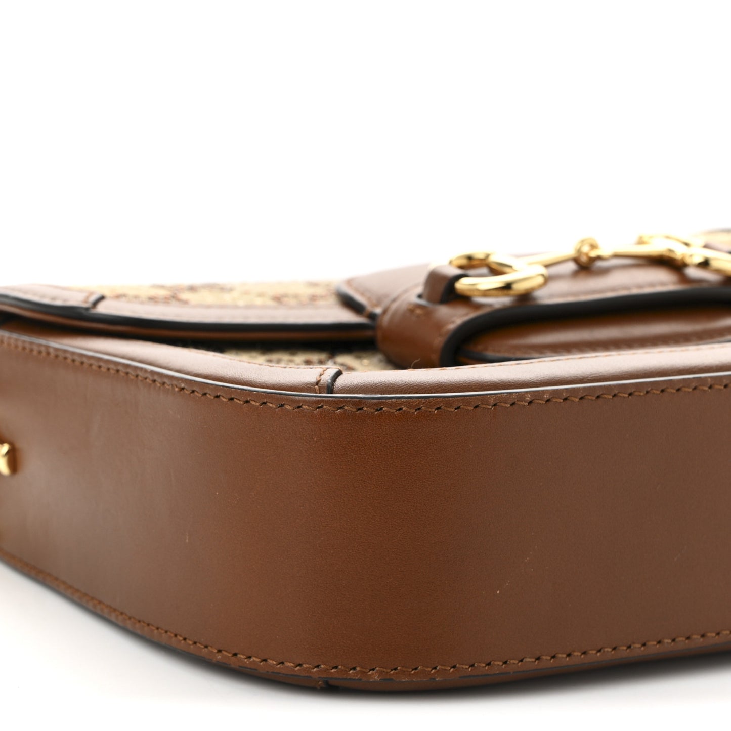 New Canvas Charisma Calfskin Crystal GG Monogram Mini Horsebit 1955 Shoulder Bag Camel Ebony