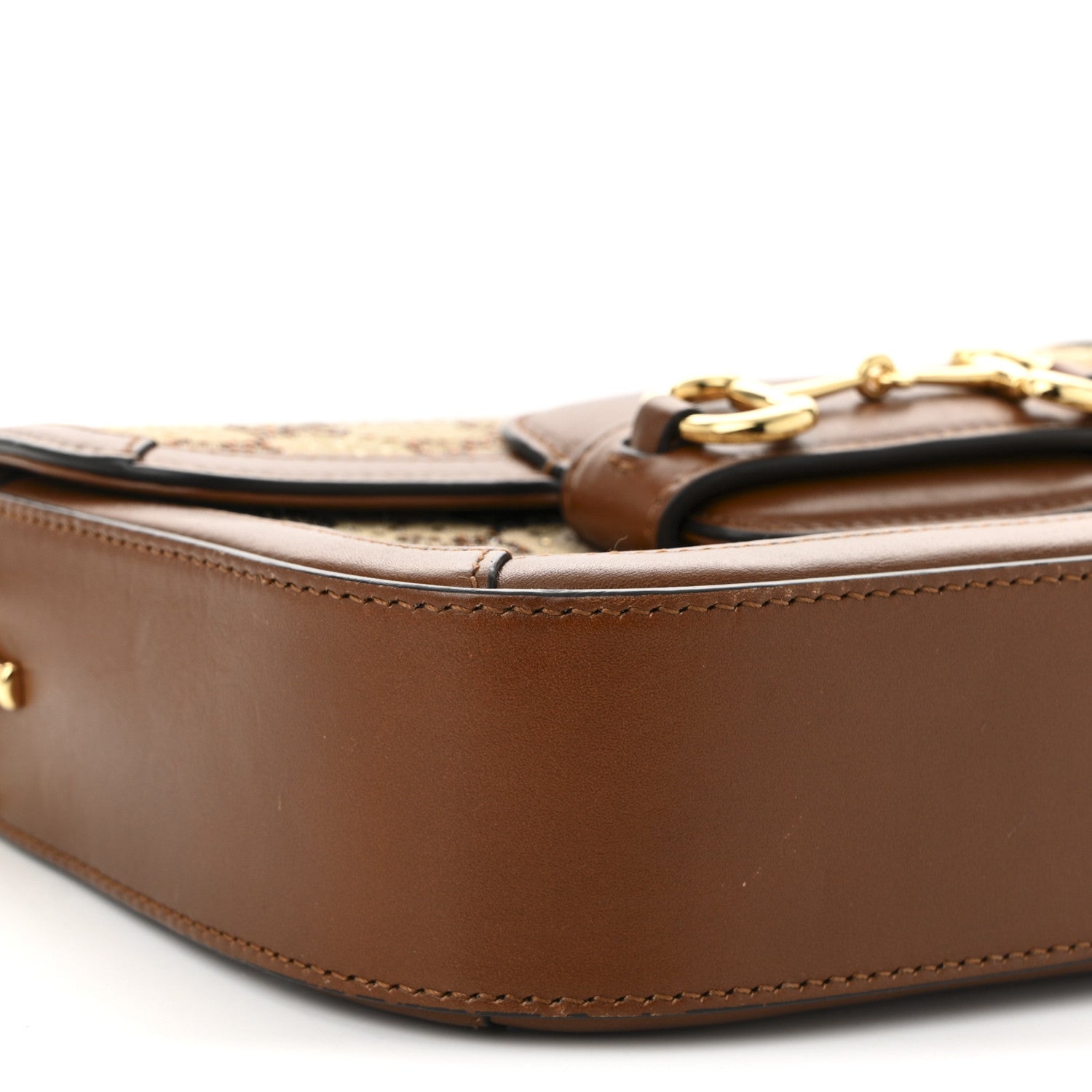 Gucci New Canvas Charisma Calfskin Crystal GG Monogram Mini Horsebit 1955 Shoulder Bag Camel Ebony 9 of 10