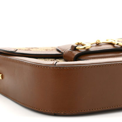 Gucci New Canvas Charisma Calfskin Crystal GG Monogram Mini Horsebit 1955 Shoulder Bag Camel Ebony 9 of 10