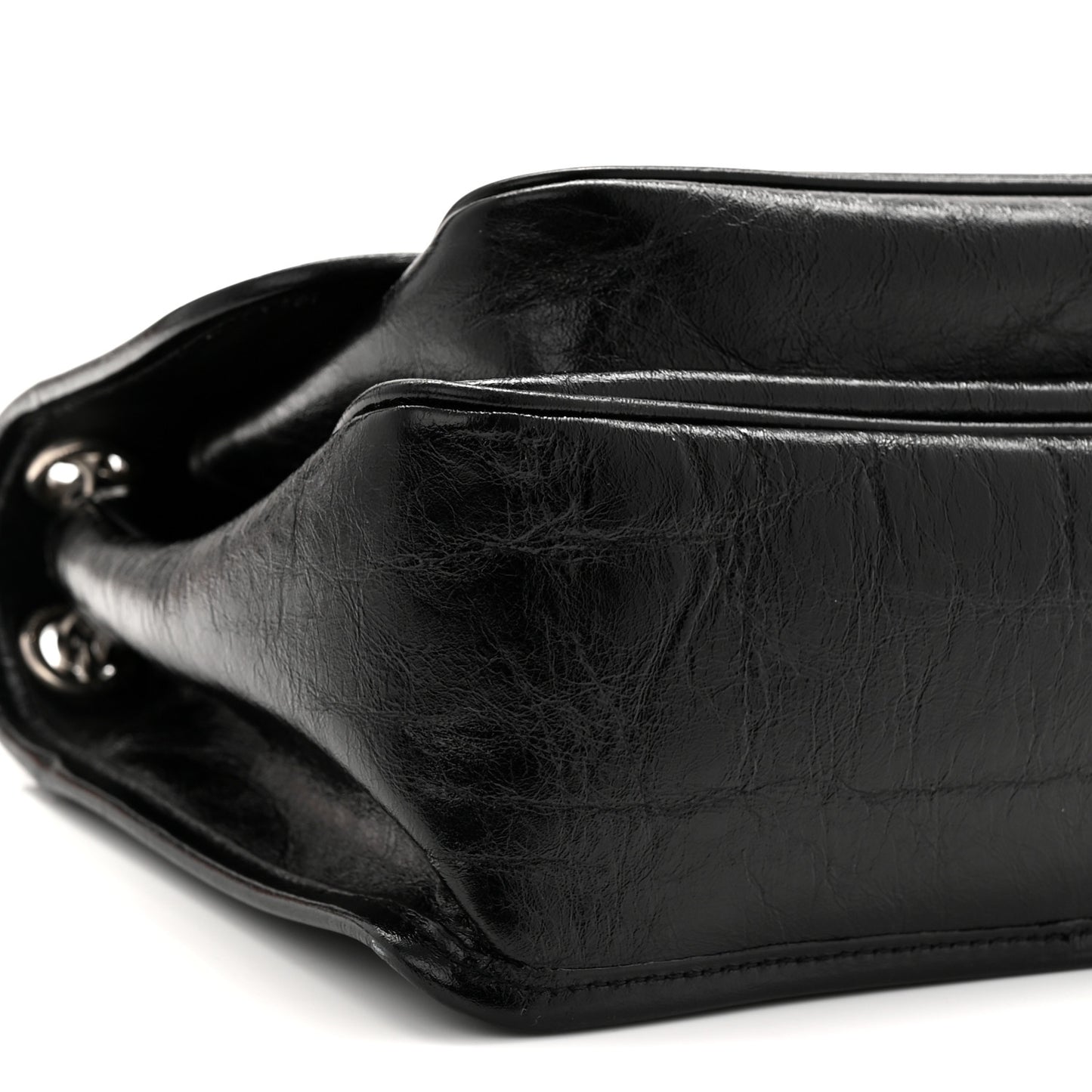 Crinkled Calfskin Monogram Medium Niki Chain Satchel Black