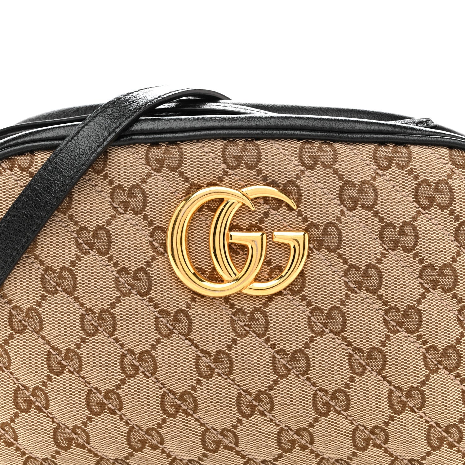 Gucci Monogram Matelasse Diagonal Small GG Marmont Chain Shoulder Bag Beige Black 8 of 13